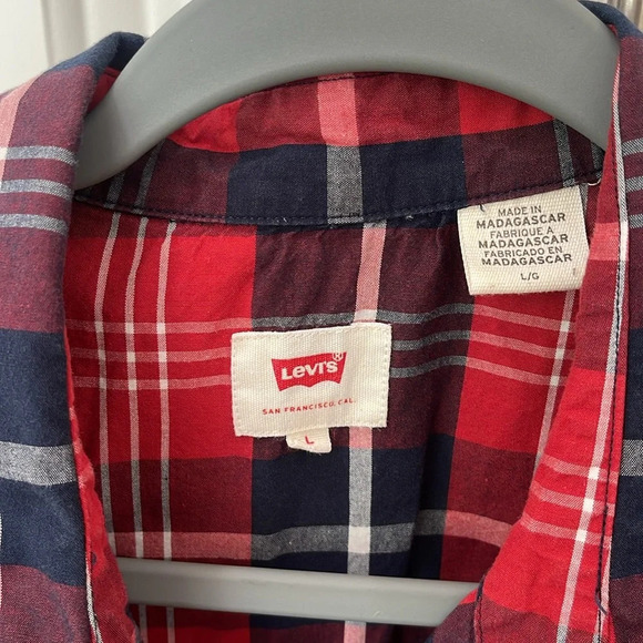 Levi's Men’s Pearl Snap Check Plaid Cotton Lightweight Western Shirt Red Size L - Picture 2 of 12